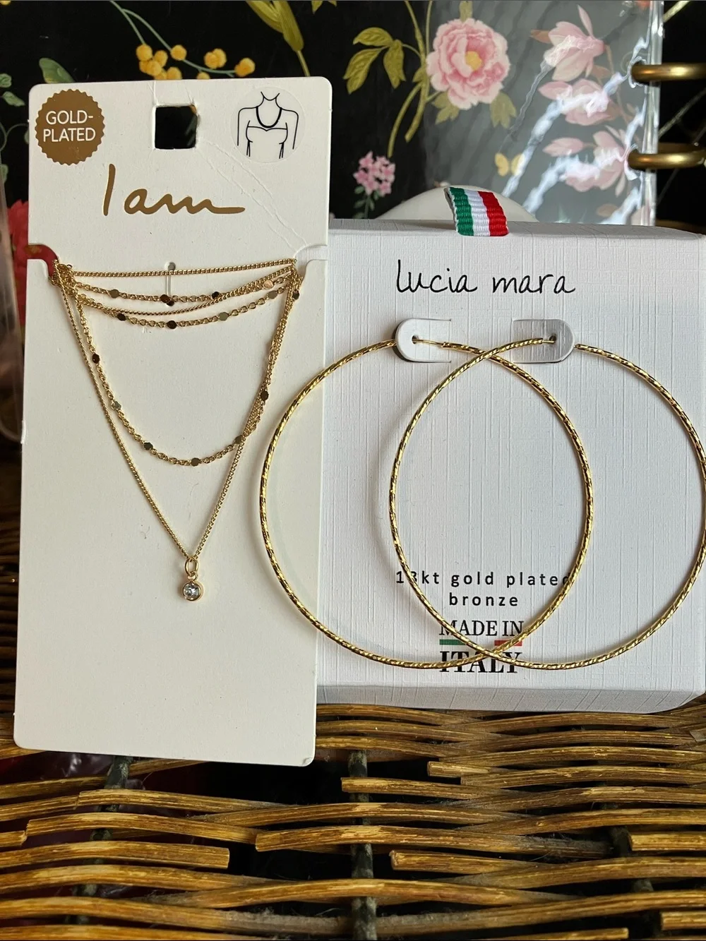 Lucia Mara & I am Gold-Plated Layered Necklace and Hoop Earring Set - Gold